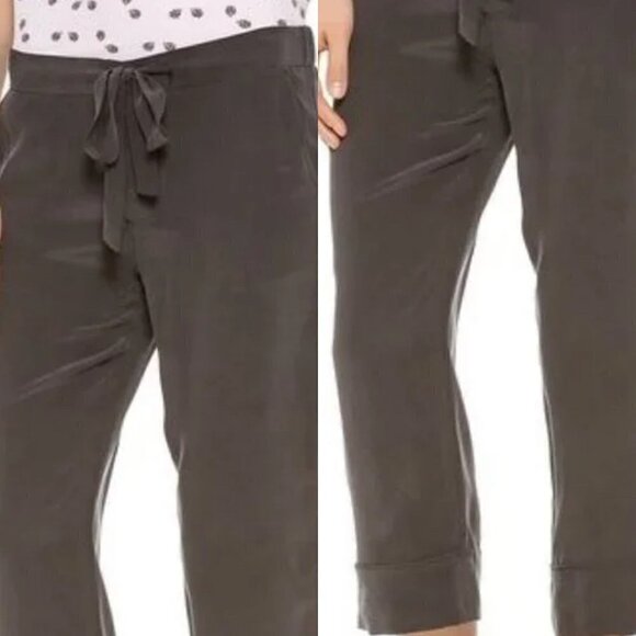 Equipment Femme Womens Gray 100% Silk Landon Drawstring Cropped Pants Medium - Picture 1 of 10